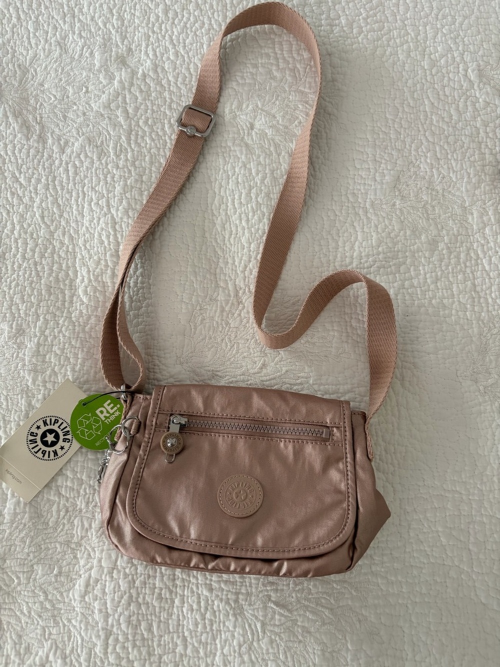 NWT Kipling Rose Gold Crossbody Bag with Adjustable Strap